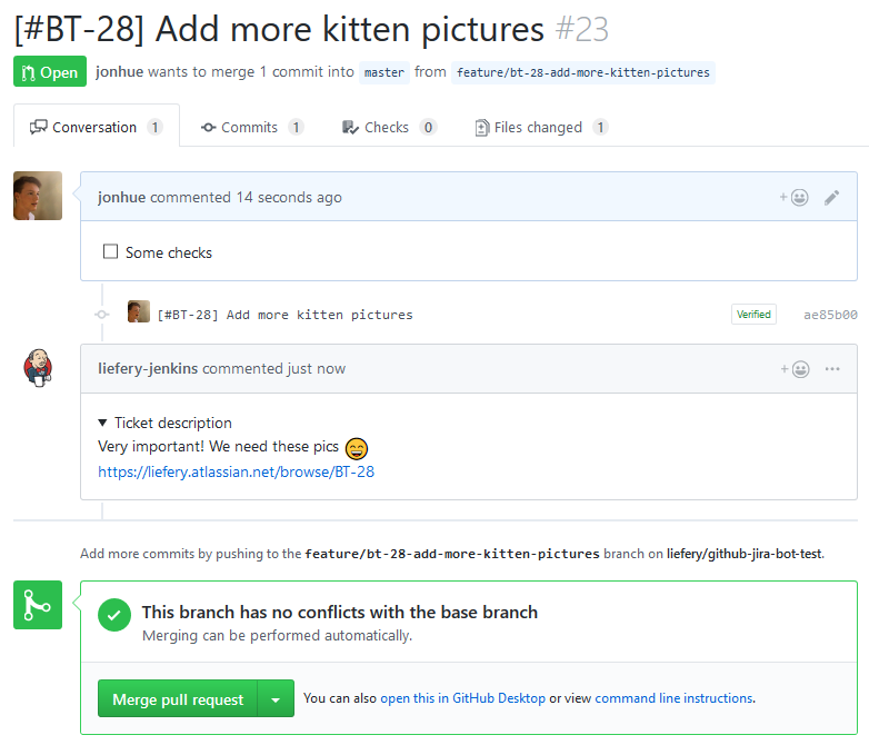 Jira ticket description in the pull request on GitHub